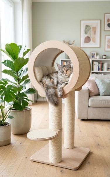 Kratzbaum JR-02 aus Multiplex Buche | Katzenkratzbaum mit Sisalrolle | 140 cm